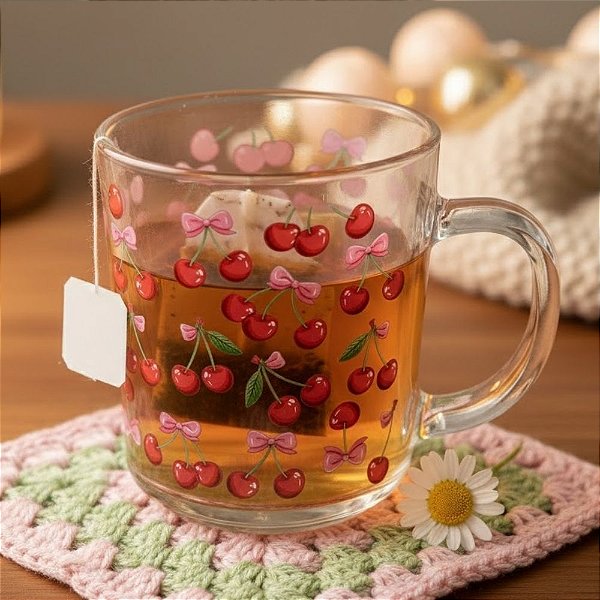 Caneca de Vidro - Cerejas com Lacinhos - 200ml - 1 unidade - Rizzo