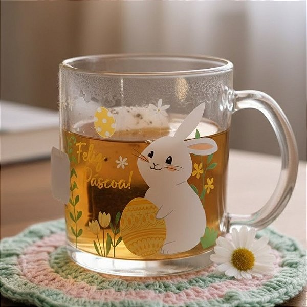 Caneca de Vidro - Feliz Páscoa Amarelo - 330ml - 1 unidade - Rizzo