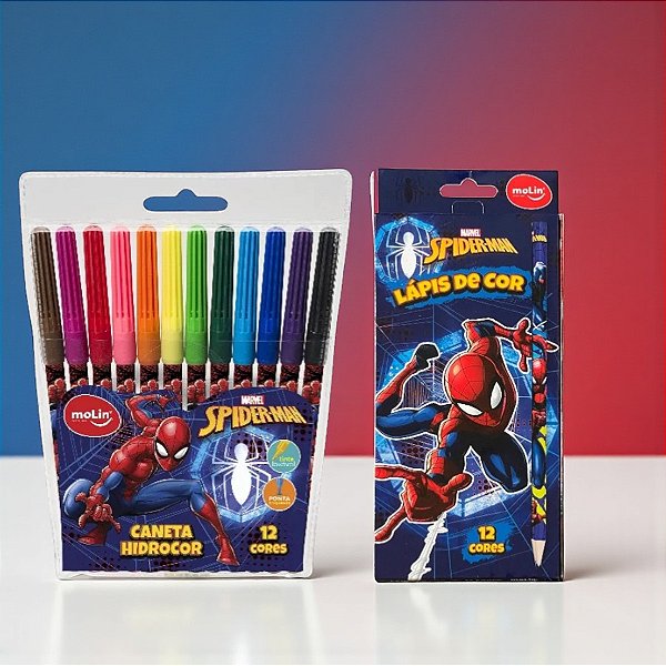 Conjunto Canetinha e Lápis de Cor - Homem Aranha - Disney Original - 1 unidade - Molin - Rizzo