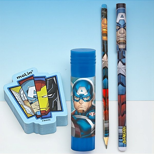 Kit Escolar - Capitão América - Vingadores - 4 Itens - Disney Original - 1 unidade - Molin - Rizzo