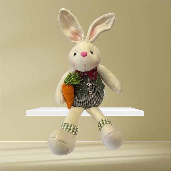 Enfeite Decorativo de Páscoa - Coelho Sentado - Verde e Vermelho - 30cm - 1 unidade - Rizzo