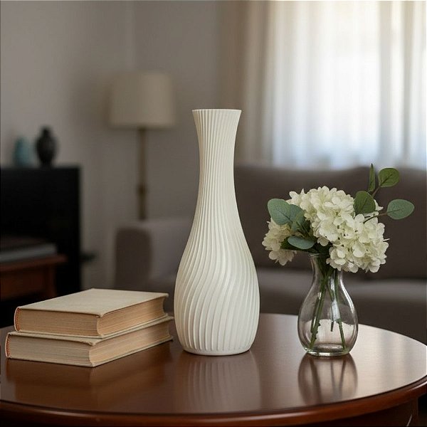 Vaso Decorativo - Espiral - Branco Perolado - 20,5cm - 1 unidade - Rizzo
