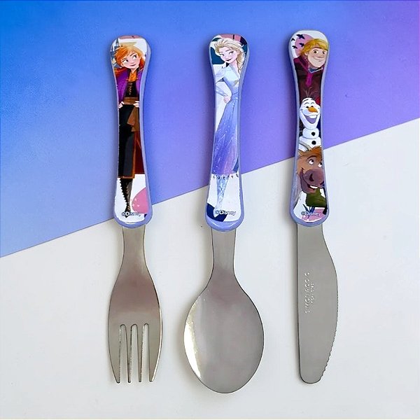 Kit Colher, Faca e Garfo Infantil - Frozen - 1 unidade - Disney Original - Rizzo