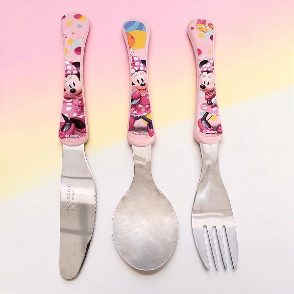 Kit Colher, Faca e Garfo Infantil - Minnie Mouse - 1 unidade - Disney Original - Rizzo