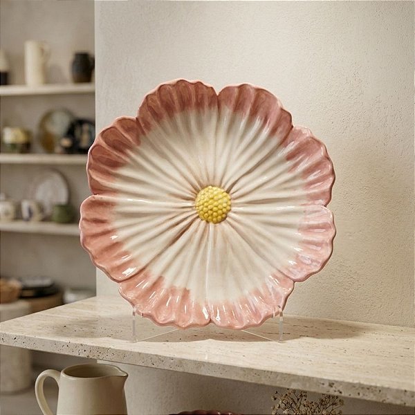 Enfeite Decorativo de Porcelana - Flor Rosa e Amarelo - 20cm - 1 unidade - FlorArte - Rizzo