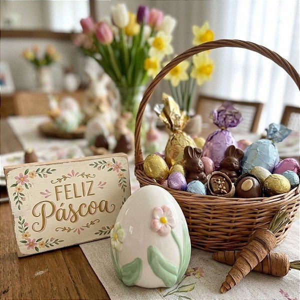 Enfeite Decorativo de Páscoa - Ovo Branco com Flores - 10,5cm - 1 unidade - FlorArte - Rizzo