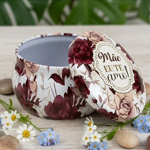 Vela Aromática - Lata Metálica Branca - Mãe Eu Te Amo - 6x4x6cm - 1 unidade - Rizzo
