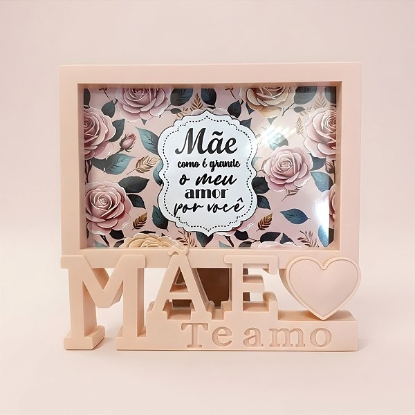Porta Retrato Mãe Te Amo - Bege - Mãe Como é Grande o Meu Amor Por Você - 15,5x16cm - 1 unidade - Rizzo