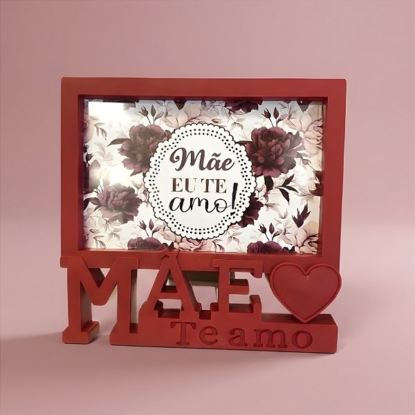 Porta Retrato Mãe Te Amo - Vermelho - Mãe Eu Te Amo - 15,5x16cm - 1 unidade - Rizzo