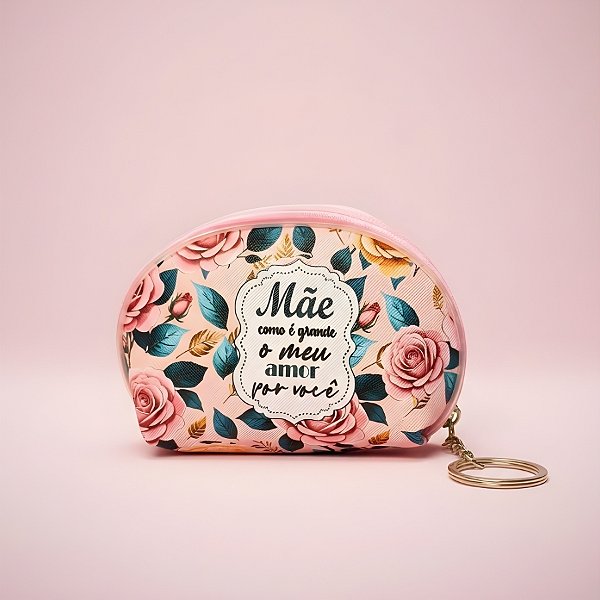 Chaveiro Bolsinha Porta Moedas - Rosa Claro - Mãe Como é Grande o Meu Amor por Você - 11x7x3cm - 1 unidade - Rizzo