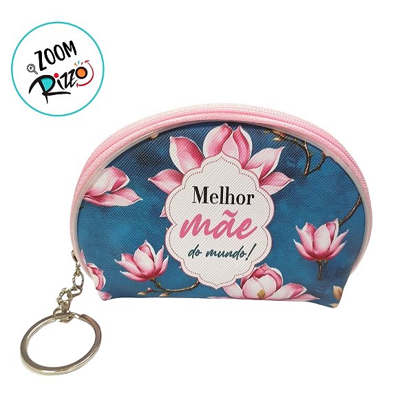 Chaveiro Bolsinha Porta Moedas - Azul Escuro e Rosa - Melhor Mãe do Mundo - 11x7x3cm - 1 unidade - Rizzo