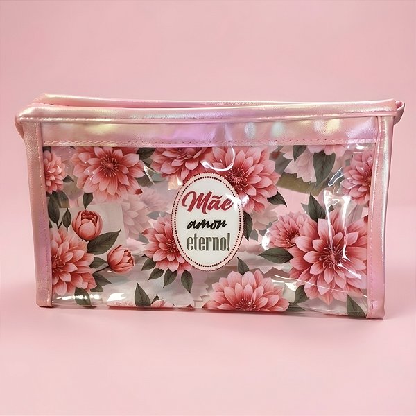 Necessáire Transparente - Rosa - Mãe Amor Eterno - 18x9x8cm - 1 unidade - Rizzo