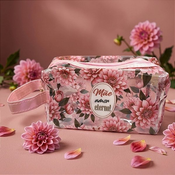 Necessáire Transparente - Rosa - Mãe Amor Eterno - 18x9x8cm - 1 unidade - Rizzo