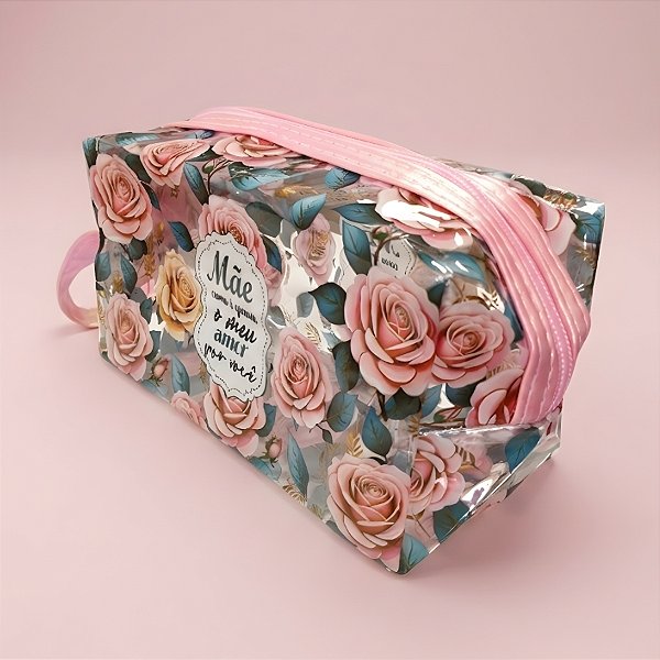 Necessáire Transparente - Rosa - Mãe Como é Grande o Meu Amor Por Você - 18x9x8cm - 1 unidade - Rizzo