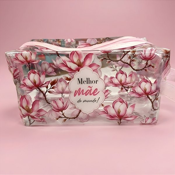 Necessáire Transparente - Rosa - Melhor Mãe do Mundo - 18x9x8cm - 1 unidade - Rizzo