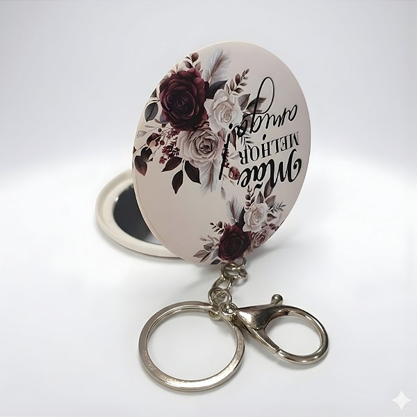 Chaveiro com Mini Espelho Portátil - Bege - Mãe Melhor Amiga - 7x7cm - 1 unidade - Rizzo