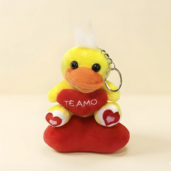 Chaveiro de Pelúcia Te Amo - Pato com Coração - 10x12x6cm - 1 unidade - Rizzo