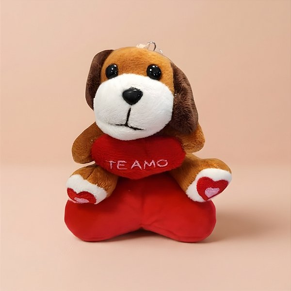 Chaveiro de Pelúcia Te Amo - Cachorro com Coração - 10x12x6cm - 1 unidade - Rizzo