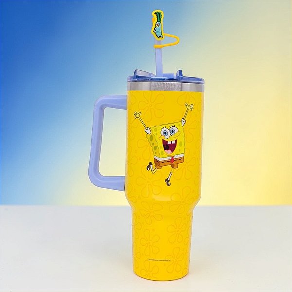 Caneca Térmica com Canudo - Bob Esponja - 1,15l - 1 unidade - Zonacriativa - Rizzo
