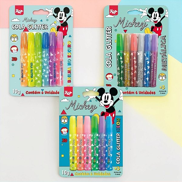 Conjunto Cola Glitter Metálica, Neon e Brilha no Escuro - Mickey Mouse - Disney Original - 1 unidade - DAC Art - Rizzo