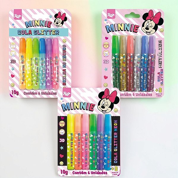 Conjunto Cola Glitter Metálica, Neon e Brilha no Escuro - Minnie Mouse - Disney Original - 1 unidade - DAC Art - Rizzo