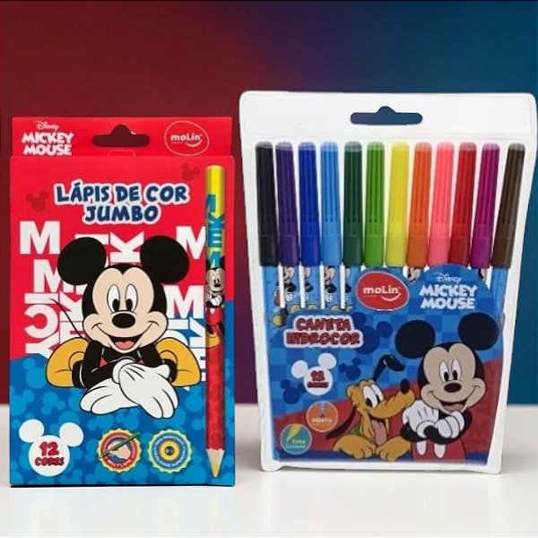 Conjunto Canetinha e Lápis de Cor Jumbo - Mickey Mouse - Disney Original - 1 unidade - Molin - Rizzo