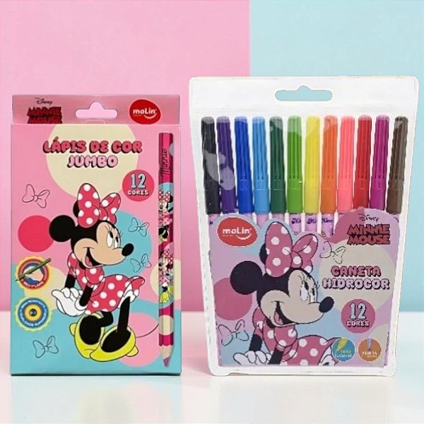 Conjunto Canetinha e Lápis de Cor Jumbo - Minnie Mouse - Disney Original - 1 unidade - Molin - Rizzo