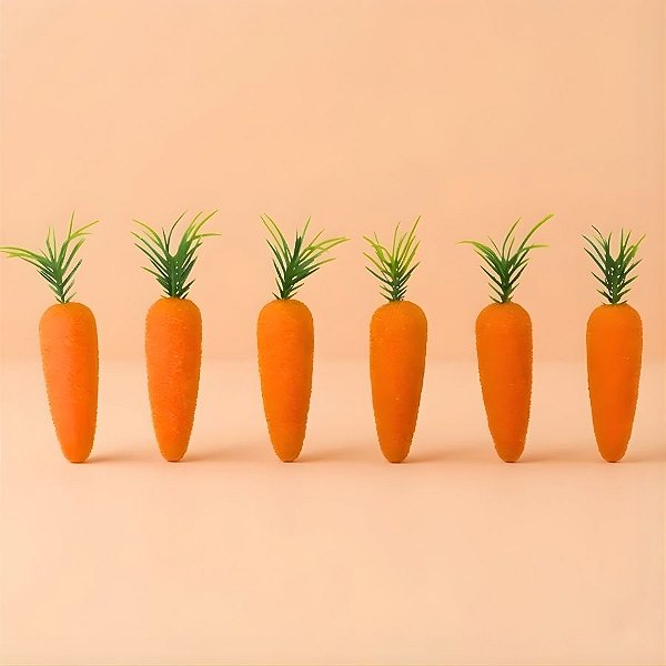 Cenoura Decorativa de Páscoa - Mini Cenoura Espiral - Laranja / Verde - 8x1,5cm - 6 unidades - Cromus - Rizzo