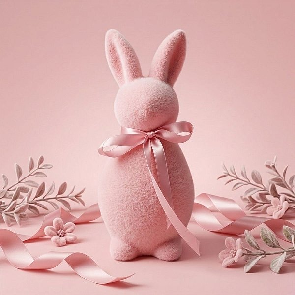 Enfeite Decorativo de Páscoa - Coelho de Pó de Flocagem - Rosa - 14x5cm - 1 unidade - Rizzo