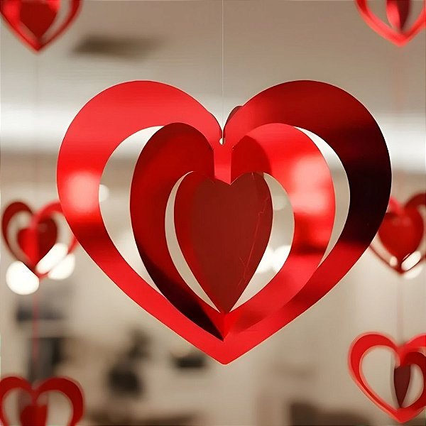 Kit Decorativo de Enfeites Pendentes - Coração 3D - 1 unidade - Rizzo