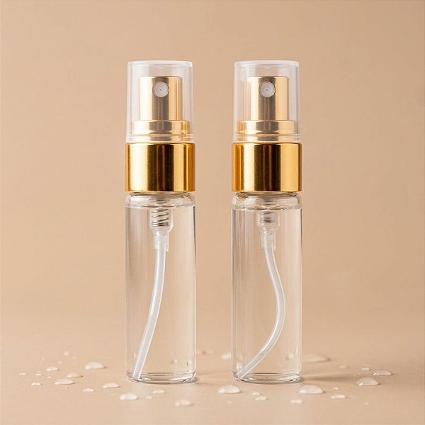 Mini Frasco de Vidro Redondo com Tampa Spray Dourado -  5ml - 6 unidades - Rizzo