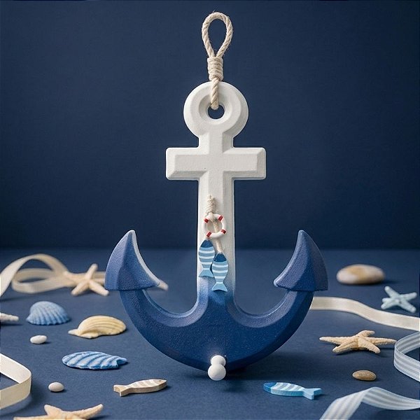 Enfeite Decorativo Para Pendurar - Âncora - Azul - 40x23cm - 1 unidade - Rizzo