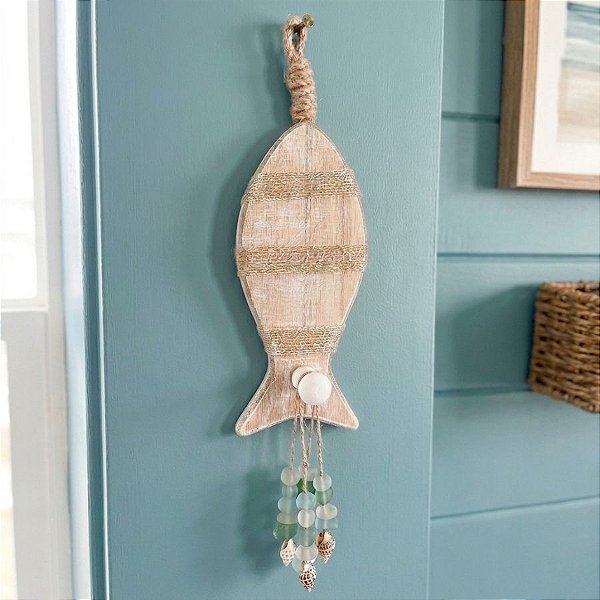 Enfeite Decorativo Para Pendurar - Peixe - Bege - 23,5x7cm - 1 unidade - Rizzo