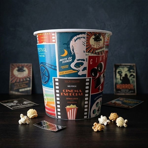 Balde de Pipoca - Estampa Retrô - 18x18cm - 1 unidade - Rizzo