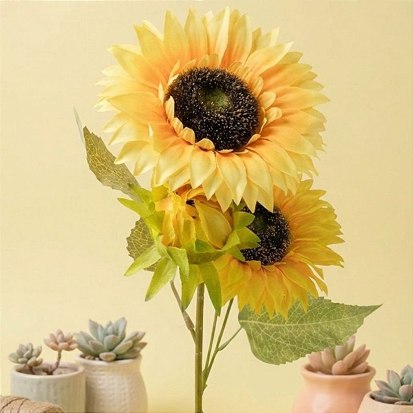 Haste Flor Permanente - Girassóis - Amarelo - 66cm - 1 unidade - Rizzo