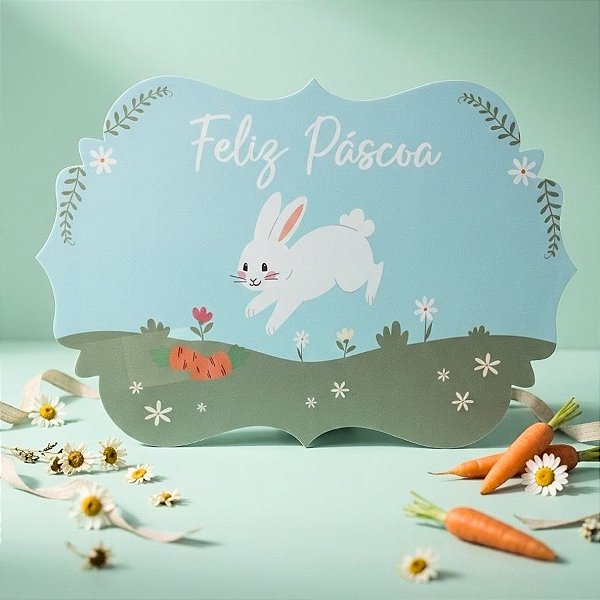 Jogo Americano de Páscoa - Coelho Pulando - "Feliz Páscoa" -  Azul - 43cm - 1 unidade - Rizzo