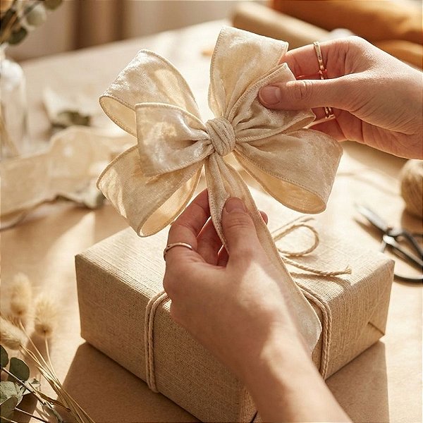 Fita Aramada Decorativa em Veludo - Bege - 2,7mx6,3cm - 1 unidade - Rizzo