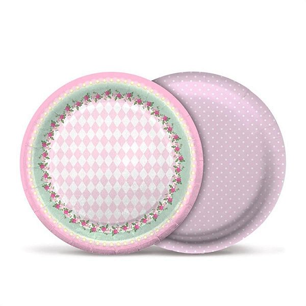 Prato Redondo Festa Carrossel 21cm - 8 unidades - Cromus - Rizzo Festas