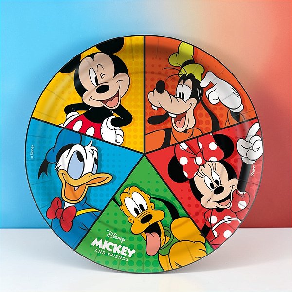 Prato de Papel Redondo - Mickey e Amigos - 18cm - Disney Original - 8 unidades - Regina - Rizzo