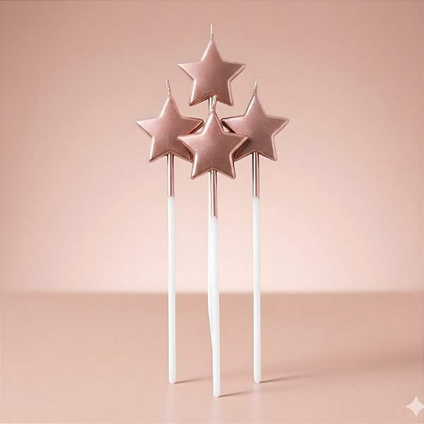 Vela Estrela Rose Gold - 13,5x3cm - 4 unidades - Rizzo