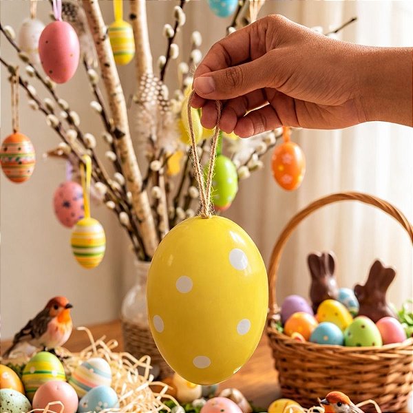 Enfeite Para Pendurar de Páscoa - Ovo de Páscoa - Amarelo - 12cm - 1 unidade - FlorArte - Rizzo