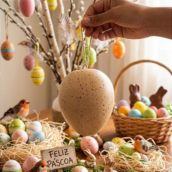 Enfeite Para Pendurar de Páscoa - Ovo de Páscoa - Bege - 16cm - 1 unidade - FlorArte - Rizzo