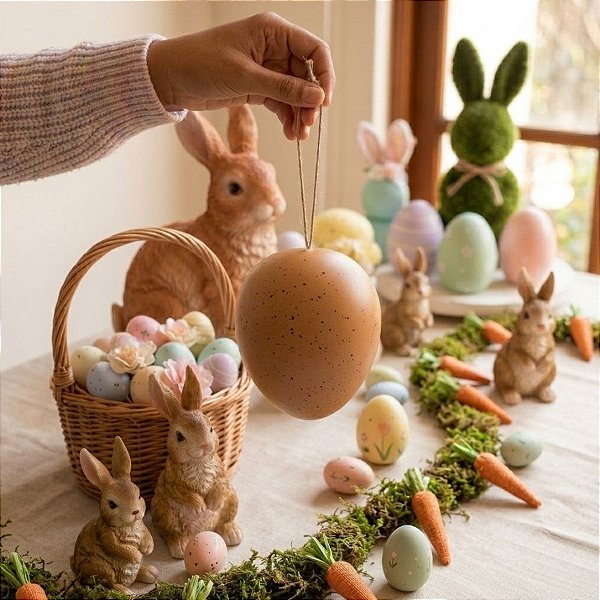 Enfeite Para Pendurar de Páscoa - Ovo de Páscoa - Marrom - 16cm - 1 unidade - FlorArte - Rizzo