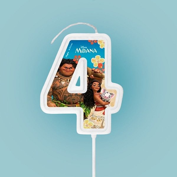 Vela Pick - Moana Nº4 - 13cm  - 1 unidade - Disney Original  - Rizzo