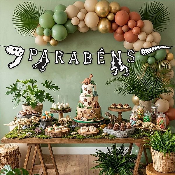 Faixa Decorativa - "Parabéns" Reino dos Dinossauros - 120x13cm - 1 unidade - Regina - Rizzo
