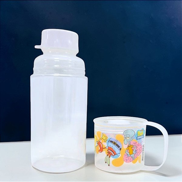 Mini Garrafa com Caneca - Bob Esponja - 300ml - 1 unidade - Plasútil - Rizzo