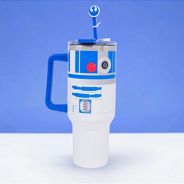 Caneca Térmica com Canudo - R2D2 - Star Wars - 1,15l - Disney Original - 1 unidade - Zonacriativa - Rizzo