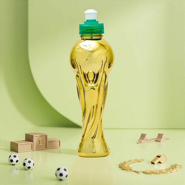 Garrafa Troféu Copa do Mundo - Verde e Dourado - 400mL - 23,5cm - 1 unidade - Rizzo