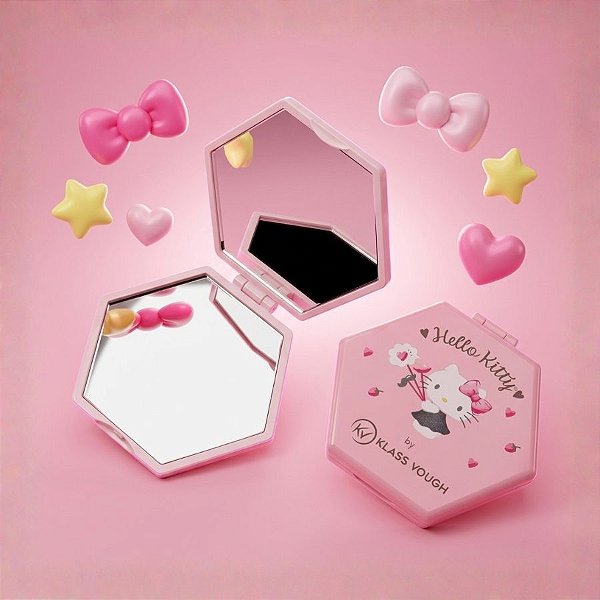 Mini Espelho Portátil - Hello Kitty - Rosa - 7x7cm - 1 unidade - Rizzo