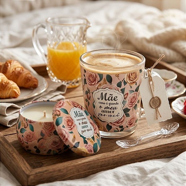 Kit Presenteável Caneca de Vidro e Vela Aromática - Mãe Como é Grande o Meu Amor Por Você - 1 unidade - Rizzo